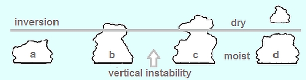 Stages in the disintegration of a cumulus castellatus cloud