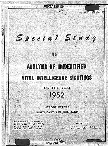 Cover NorthEast Air Command Special UFO Study for 1952